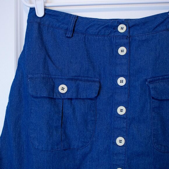 Zanzea Collection Button Front Below Knee Denim Skirt Utility Pockets Blue XL - Picture 4 of 6